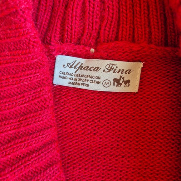 Alpaca Fina Made In Peru Shawl Neck Cardigan Snap Red - Picture 8 of 11